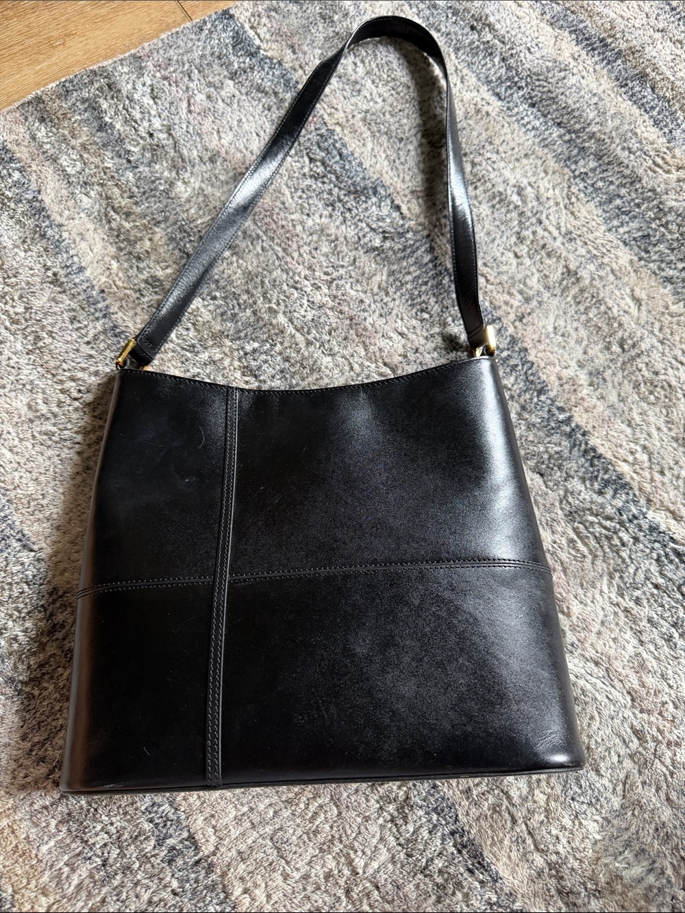 Etienne Aigner Black Leather Shoulder Bag with Gold Hardware